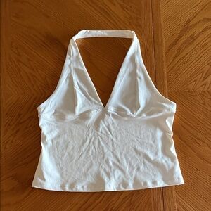 Ivory White Halter V-Neck Cropped Camisole Top